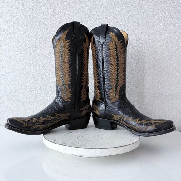 Rod Patrick Mens Cowboy Boots 11B Black Calf Leather Western #4 Heel Blunt Toe - Picture 7 of 16